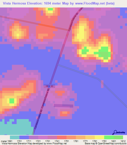 Vista Hermosa,Mexico Elevation Map