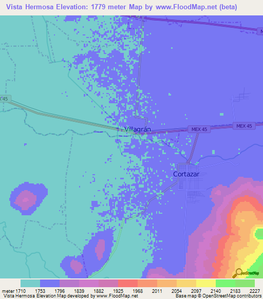 Vista Hermosa,Mexico Elevation Map