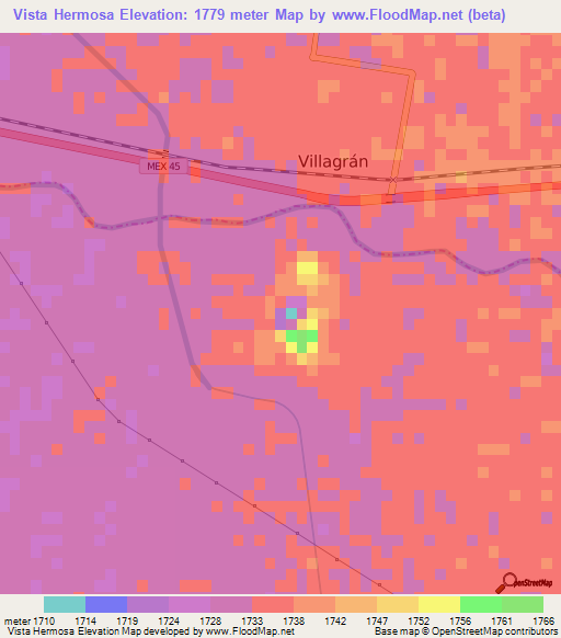 Vista Hermosa,Mexico Elevation Map