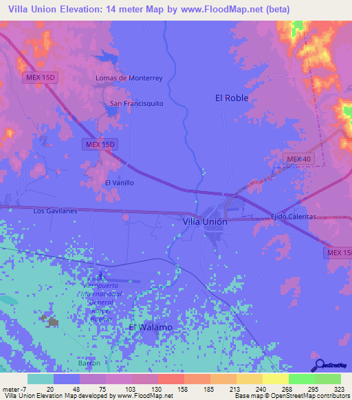 Villa Union,Mexico Elevation Map