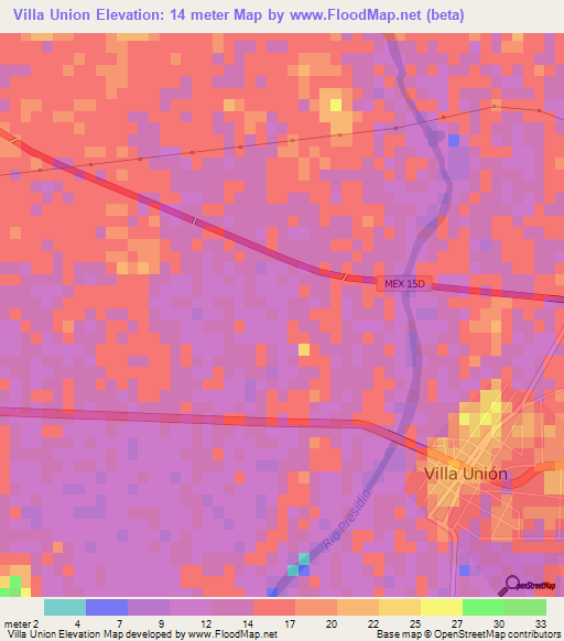 Villa Union,Mexico Elevation Map