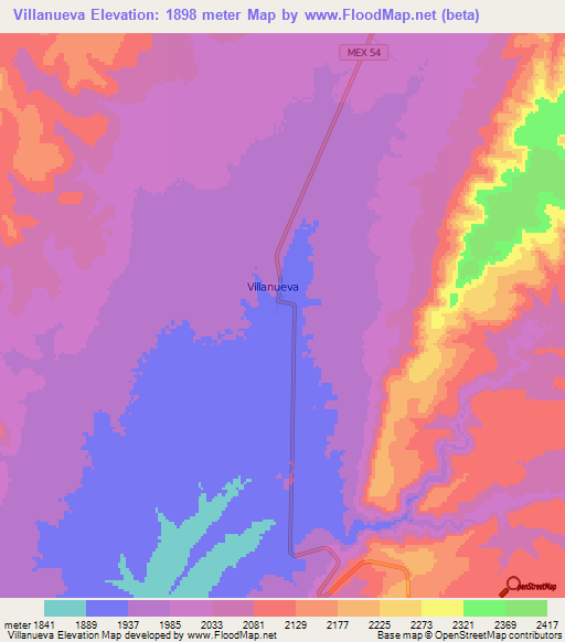 Villanueva,Mexico Elevation Map