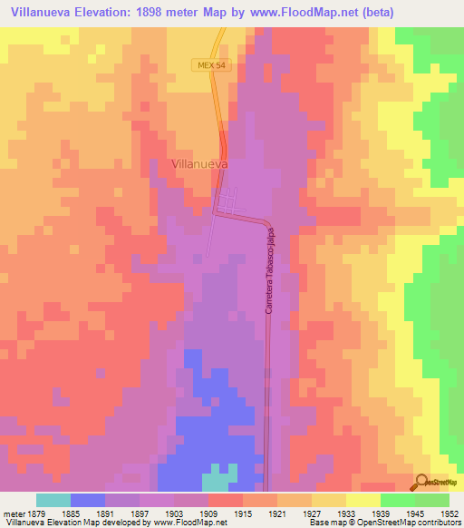 Villanueva,Mexico Elevation Map