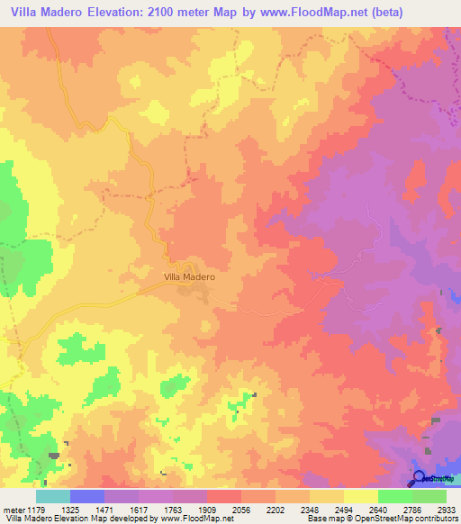 Villa Madero,Mexico Elevation Map