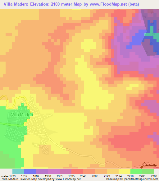 Villa Madero,Mexico Elevation Map