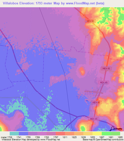 Villalobos,Mexico Elevation Map