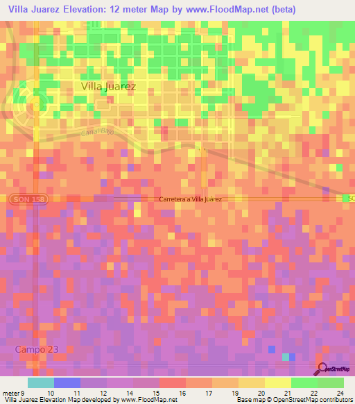 Villa Juarez,Mexico Elevation Map