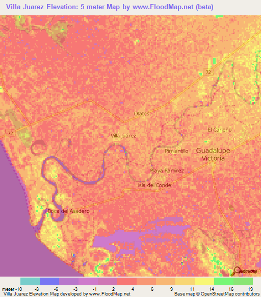 Villa Juarez,Mexico Elevation Map