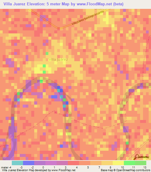 Villa Juarez,Mexico Elevation Map