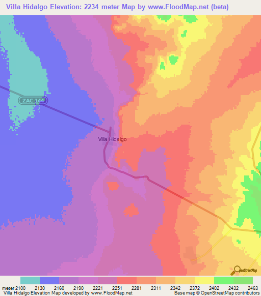 Villa Hidalgo,Mexico Elevation Map