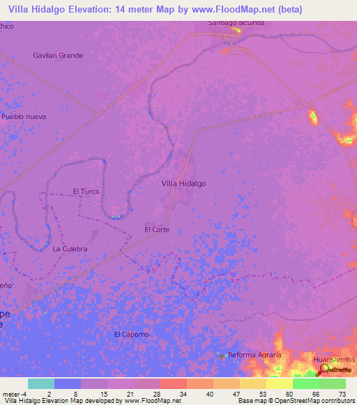 Villa Hidalgo,Mexico Elevation Map