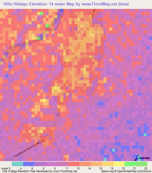 Villa Hidalgo,Mexico Elevation Map
