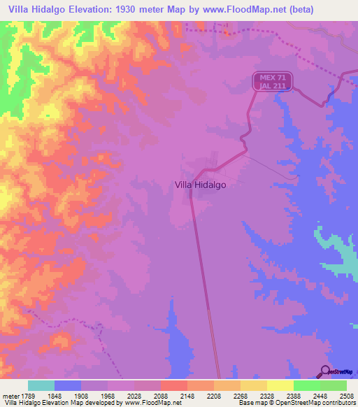 Villa Hidalgo,Mexico Elevation Map