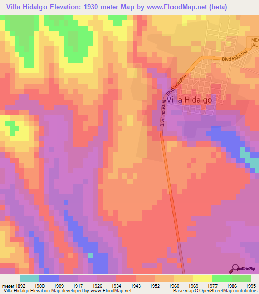 Villa Hidalgo,Mexico Elevation Map