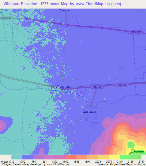 Villagran,Mexico Elevation Map