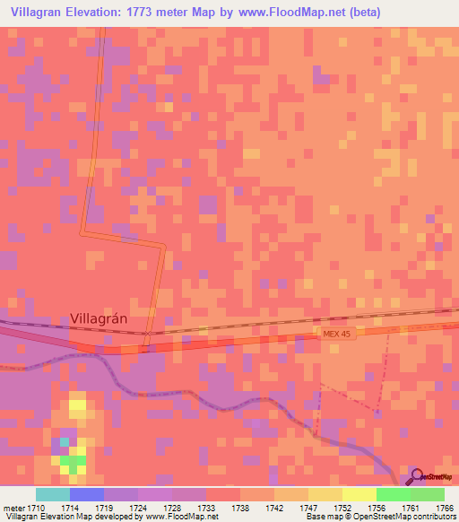 Villagran,Mexico Elevation Map