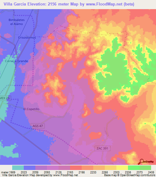 Villa Garcia,Mexico Elevation Map