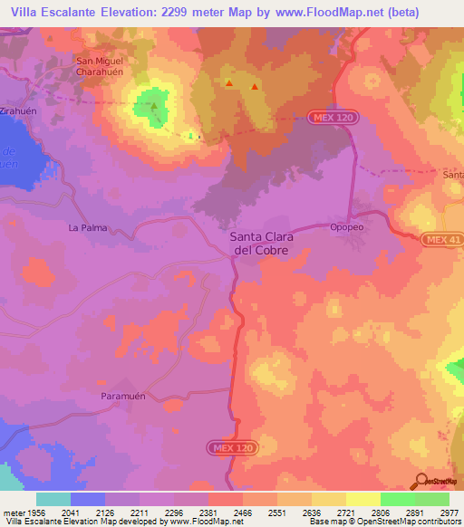 Villa Escalante,Mexico Elevation Map