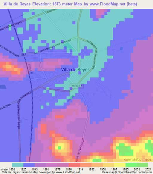 Villa de Reyes,Mexico Elevation Map