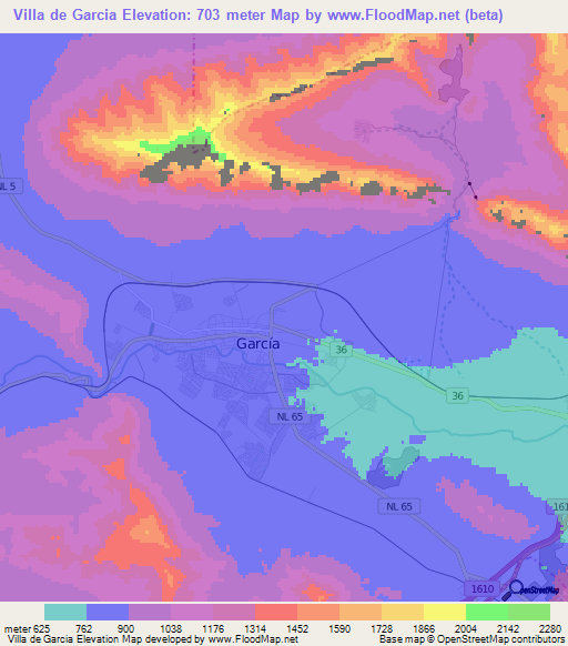 Villa de Garcia,Mexico Elevation Map