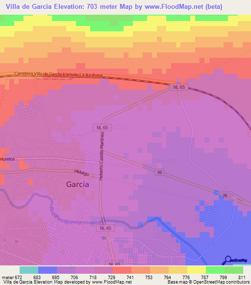 Villa de Garcia,Mexico Elevation Map