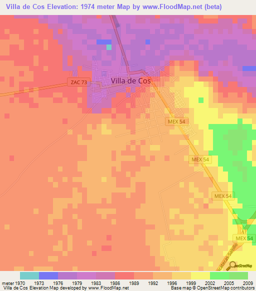 Villa de Cos,Mexico Elevation Map