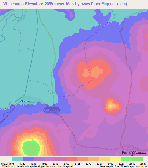 Villachuato,Mexico Elevation Map