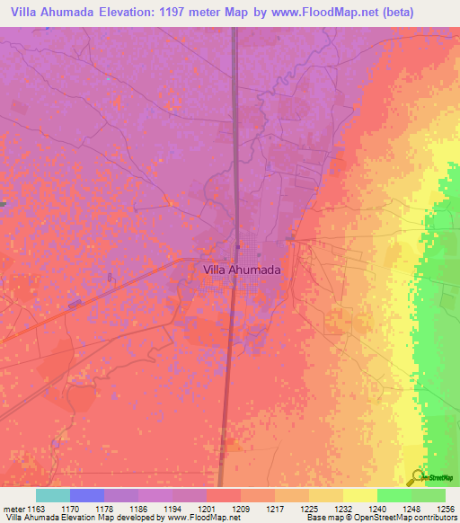 Villa Ahumada,Mexico Elevation Map