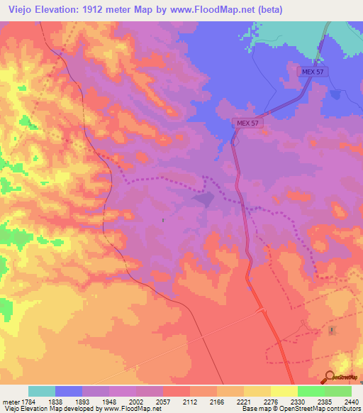 Viejo,Mexico Elevation Map