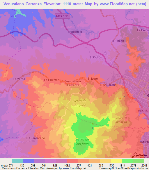 Venustiano Carranza,Mexico Elevation Map