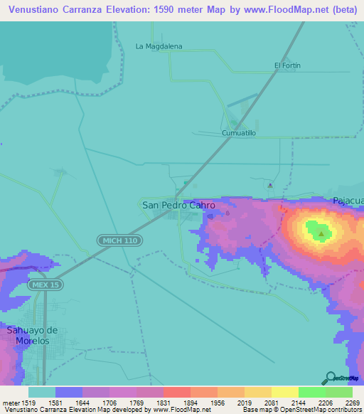 Venustiano Carranza,Mexico Elevation Map