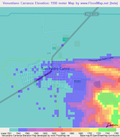 Venustiano Carranza,Mexico Elevation Map