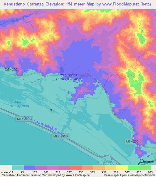 Venustiano Carranza,Mexico Elevation Map