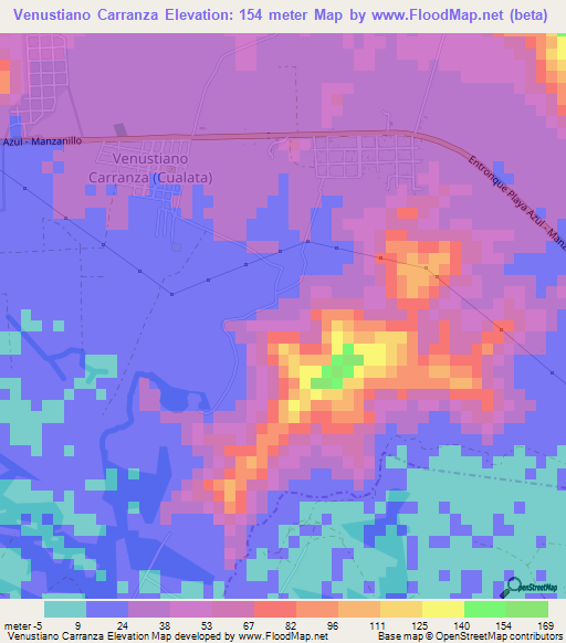 Venustiano Carranza,Mexico Elevation Map