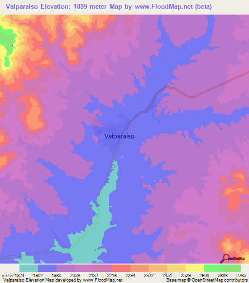 Valparaiso,Mexico Elevation Map