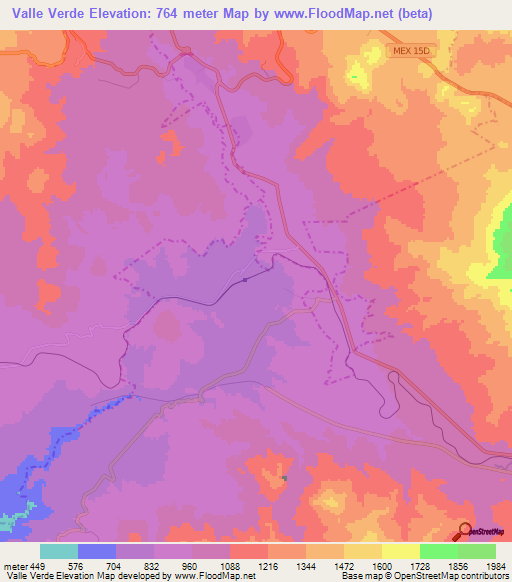 Valle Verde,Mexico Elevation Map