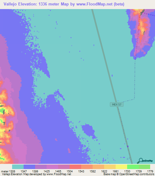 Vallejo,Mexico Elevation Map