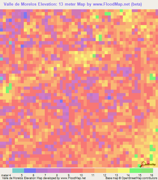 Valle de Morelos,Mexico Elevation Map