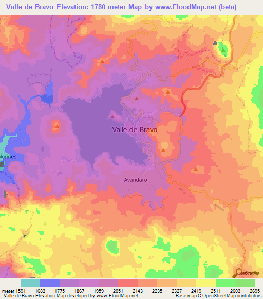 Valle de Bravo,Mexico Elevation Map