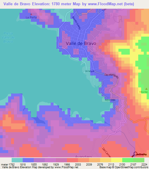 Valle de Bravo,Mexico Elevation Map