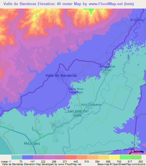 Valle de Banderas,Mexico Elevation Map