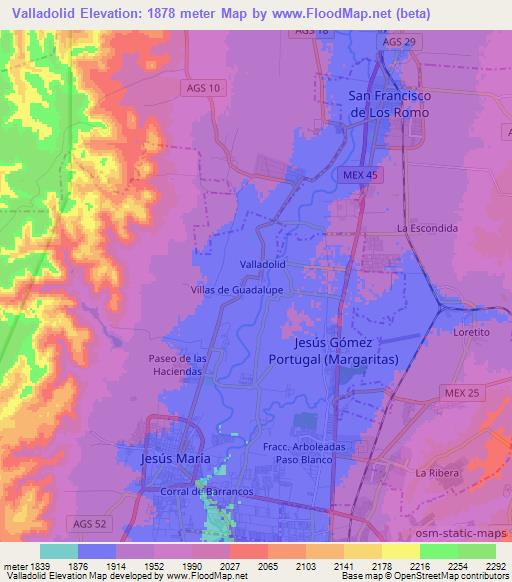 Valladolid,Mexico Elevation Map