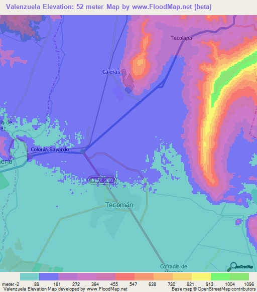 Valenzuela,Mexico Elevation Map