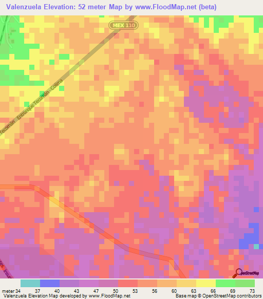 Valenzuela,Mexico Elevation Map