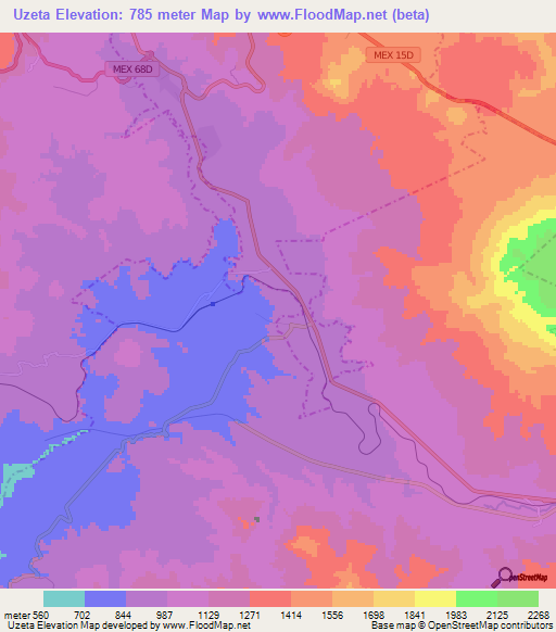 Uzeta,Mexico Elevation Map