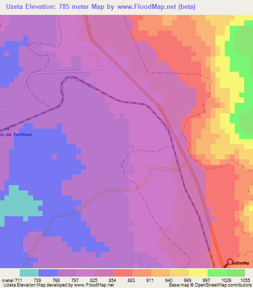 Uzeta,Mexico Elevation Map