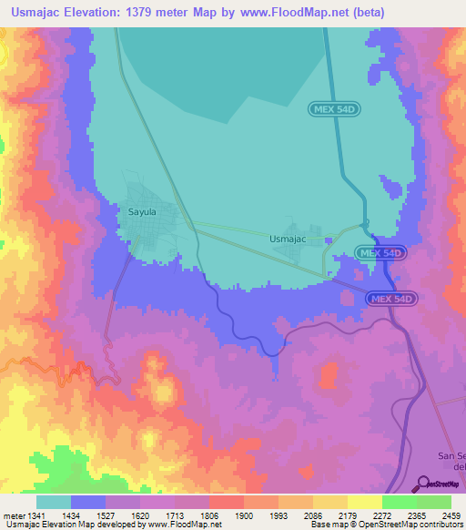 Usmajac,Mexico Elevation Map