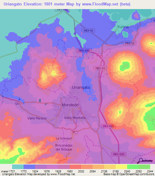 Uriangato,Mexico Elevation Map