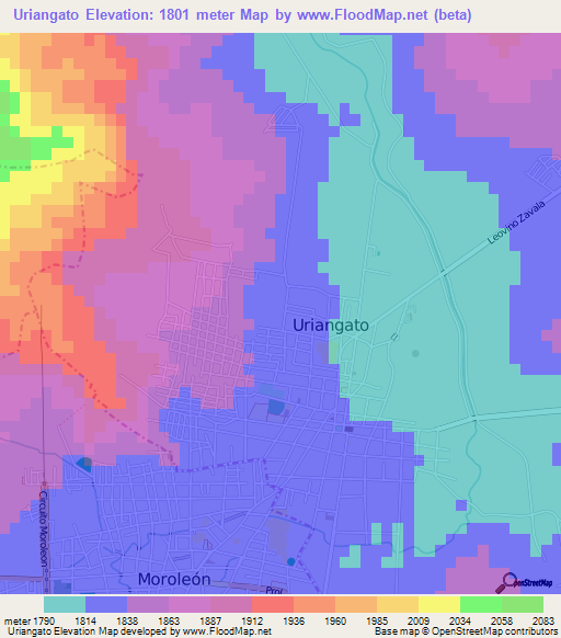 Uriangato,Mexico Elevation Map