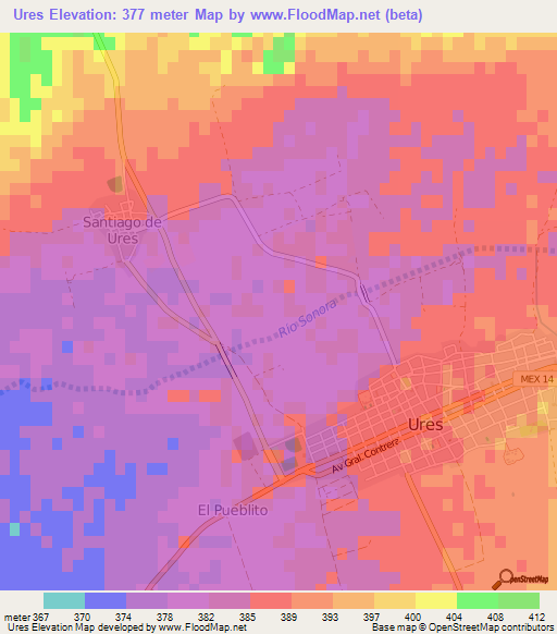 Ures,Mexico Elevation Map